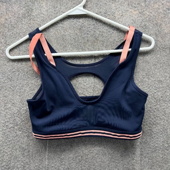 Lacoste Sport Bra Womens Small Navy Blue Pink Striped Elastic Band Racerback - Picture 1 of 9